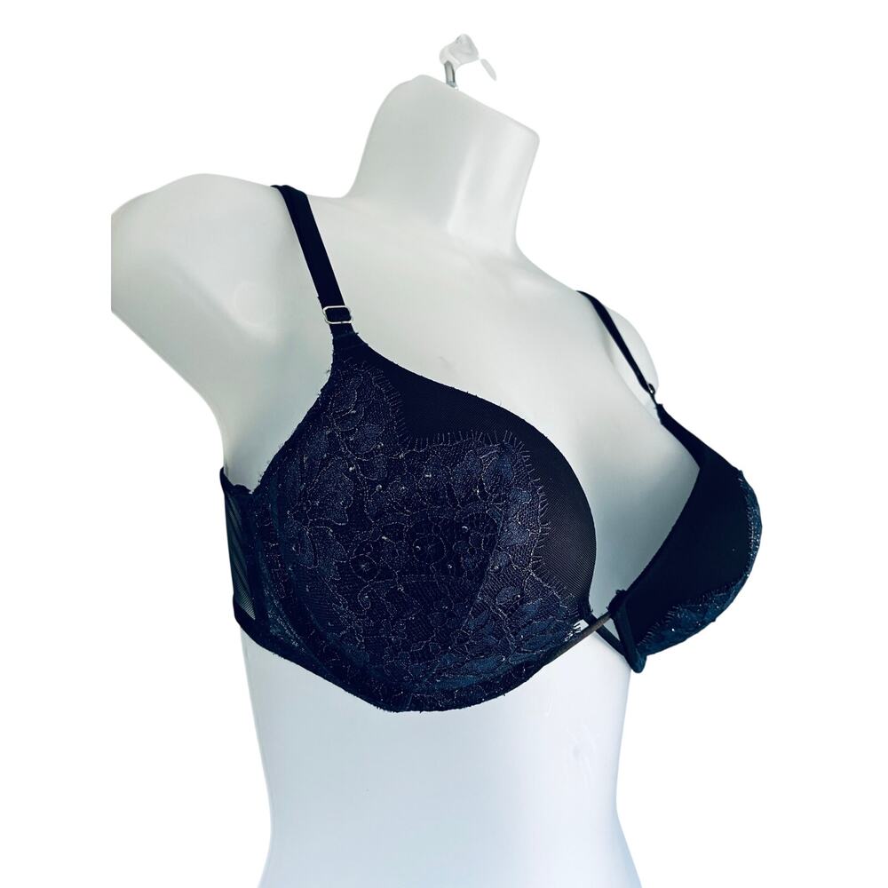 Victoria's Secret Bombshell Bra Padded Pushup Plunge Blue Black Lace 36B